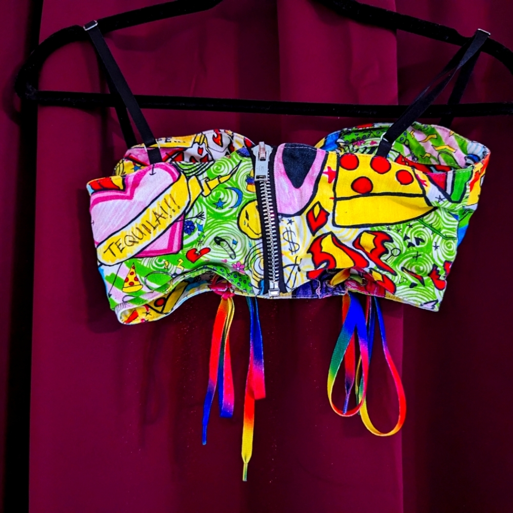 Retro Themed Denim Tube Top - Picture 4 of 7